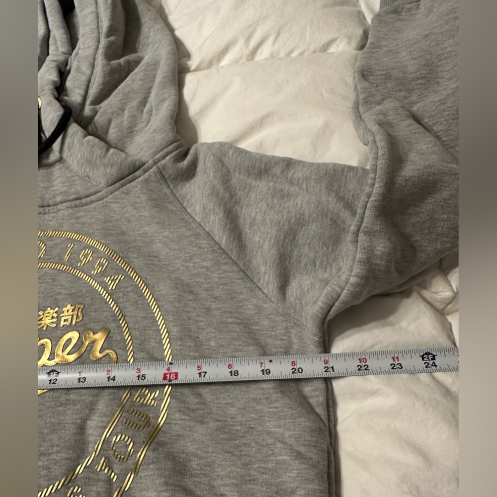 Superdry Ace Metal Crop Hoodie - NWT - Size 10 Gray Hoodie with Gold Logo - Picture 15 of 16